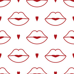 Red Lips Seamless Pattern Isolated On a white Background