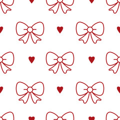 Cute seamless pattern featuring red bows and hearts, perfect for Valentine, feminine, and romantic
