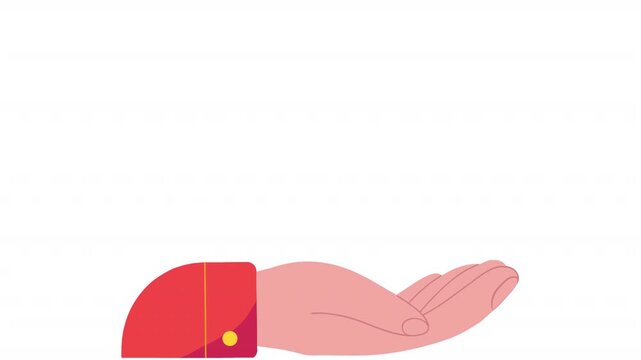 Open hand for donation. Animation of receiving money, alpha channel. Cartoon