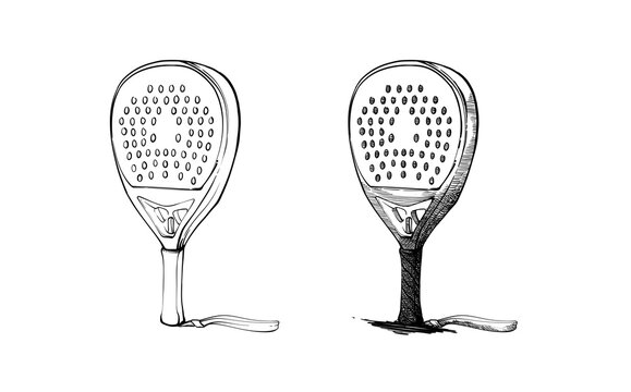 Freehand digital sketch of Padel racket with line art and hatching style in transparent background 