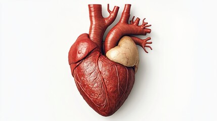 Detailed illustration of a human heart with arteries and veins shown in high realism. AI generated image