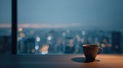 Business and career development in a serene work from home evening moment with coffee and city view