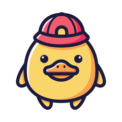 Cute Cartoon Duck Wearing Red Baseball Cap Vector Illustration