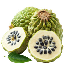 Green custard apple on transparent background