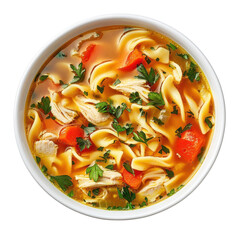 Chicken noodle soup on transparent background