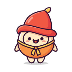 Cute Cartoon Character Wearing Red Hat and Orange Bib