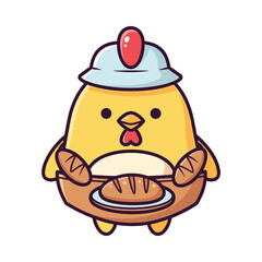 Cartoon Chicken with Bread Basket Illustration