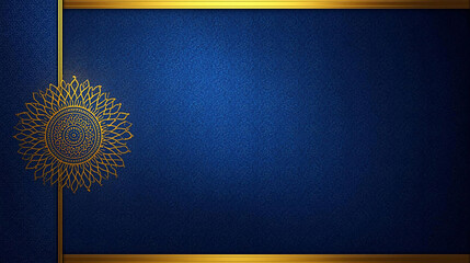 Luxury dark blue background with gold Islamic-inspired border and decorative medallion.