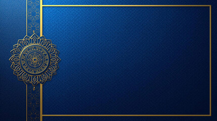 Luxury dark blue background with gold Islamic-inspired border and decorative medallion.