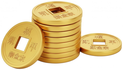 Gold Coins png Ancient Money cutout Treasure Wealth png Currency Prize cutout Chinese Yuan png Fortune Gold cutout Stacked Coins png Metallic Money