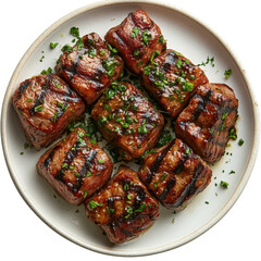 Grilled meat cubes on transparent background