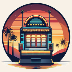 Vintage arcade cabinet at sunset