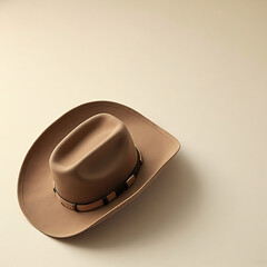 Classic western cowboy hat floating gently above a textured pastel background, modern creative concept, clean visual hierarchy