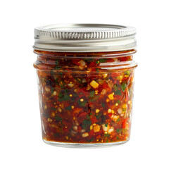 Glass Jar of Salsa on Transparent Background