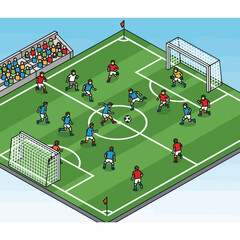 Soccer Players on Field During Match.