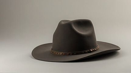 Contemporary cowboy hat silhouette with subtle highlights on a smooth monochrome backdrop, bold color contrast, minimal elements