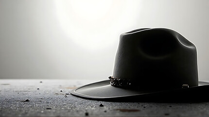 Contemporary cowboy hat silhouette with subtle highlights on a smooth monochrome backdrop, bold color contrast, minimal elements