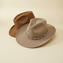 Western cowboy hat partially cropped at the edge of the frame, creative off-center composition, soft gradient backdrop