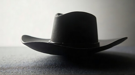 Contemporary cowboy hat silhouette with subtle highlights on a smooth monochrome backdrop, bold color contrast, minimal elements
