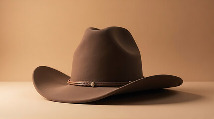 Contemporary cowboy hat silhouette with subtle highlights on a smooth monochrome backdrop, bold color contrast, minimal elements
