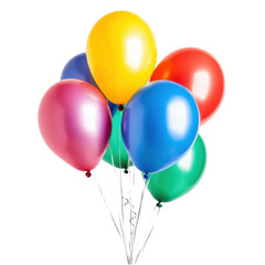 Colorful balloons tied together on transparent background