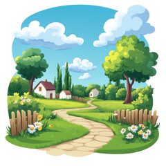 Colorful village scene on transparent background