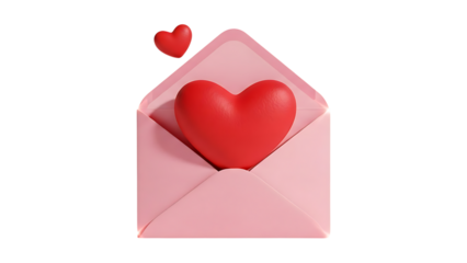 Pink envelope with red heart inside and floating heart