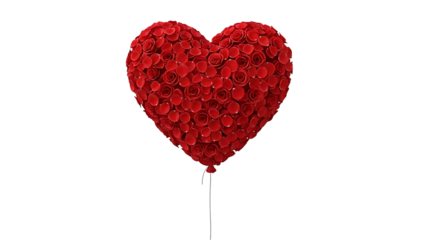 Heart-shaped balloon with red roses on transparent background
