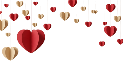 Floating Paper Hearts on Transparent Background