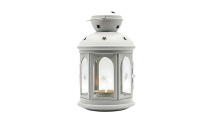 White lantern with star decorations and candle inside