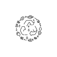 Line Art Earth with Cracked Surface and Environmental Symbols