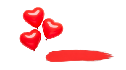 Three red heart-shaped balloons with one deflated