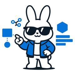 Cool Bunny Mascot Wearing Sunglasses with Technology Icons Illustration