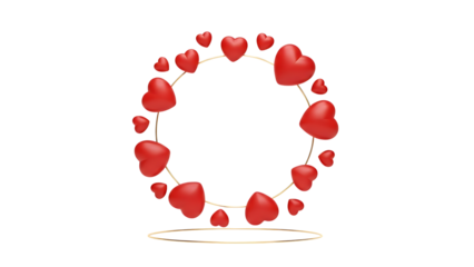 Red hearts in circular arrangement on transparent background