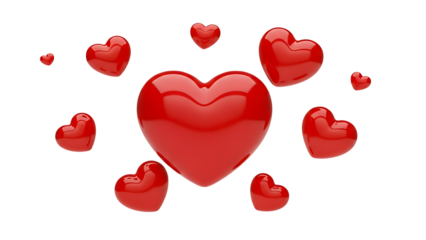Red heart shapes on transparent background