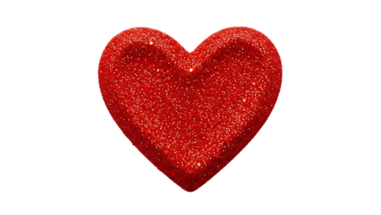 Red heart shape with glitter texture on transparent background