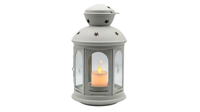 White Lantern with Candle - Powered by Adobe