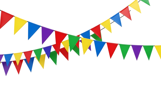 Colorful triangular pennant banners on transparent background - Powered by Adobe
