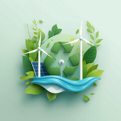 Papercut Eco Globe with Wind Turbines, Solar Panels & Recycle Icons