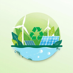 Papercut Eco Globe with Wind Turbines, Solar Panels & Recycle Icons