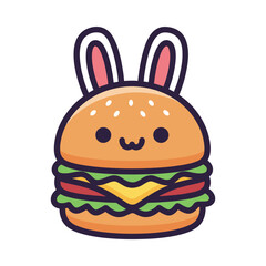 Cute Cartoon Burger with Bunny Ears Vector Illustration