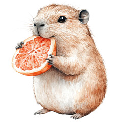 Cute Hamster Eating Grapefruit on Transparent Background