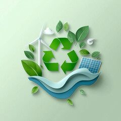 Papercut Eco Globe with Wind Turbines, Solar Panels & Recycle Icons