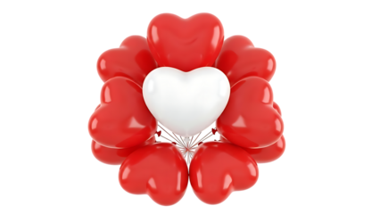Cluster of red and white heart-shaped balloons