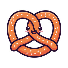 Cartoon Pretzel Illustration with Kawaii Face