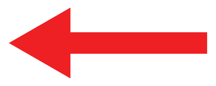 Leftward red long arrow illustration. Red arrow pointing left. Long arrows icon set. Vector set of trendy long arrows left in flat style. 