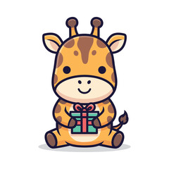 Adorable Cartoon Giraffe with Gift Box Illustration