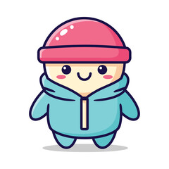 Fototapeta premium Cute Cartoon Character Wearing Winter Clothes