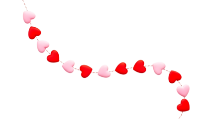 String of pink and red heart-shaped ornaments