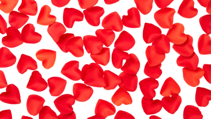 Red rose petals scattered on transparent background